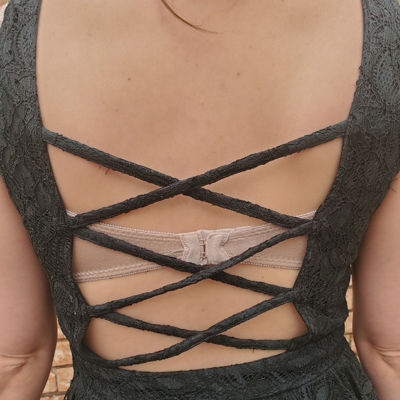 Dark Green Lace Strappy Back Mini Dress - Picture 6 of 6